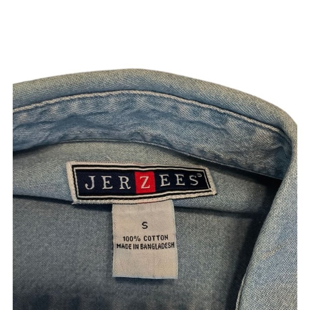 VTG Jerzees Button Up Pumpkin HALLOWEEN Patch Embroidered Denim Shirt S - Picture 5 of 10